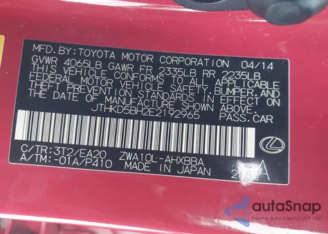 2014 Lexus Ct 200H from USA, damaged, VIN JTHKD5BH2E2192965